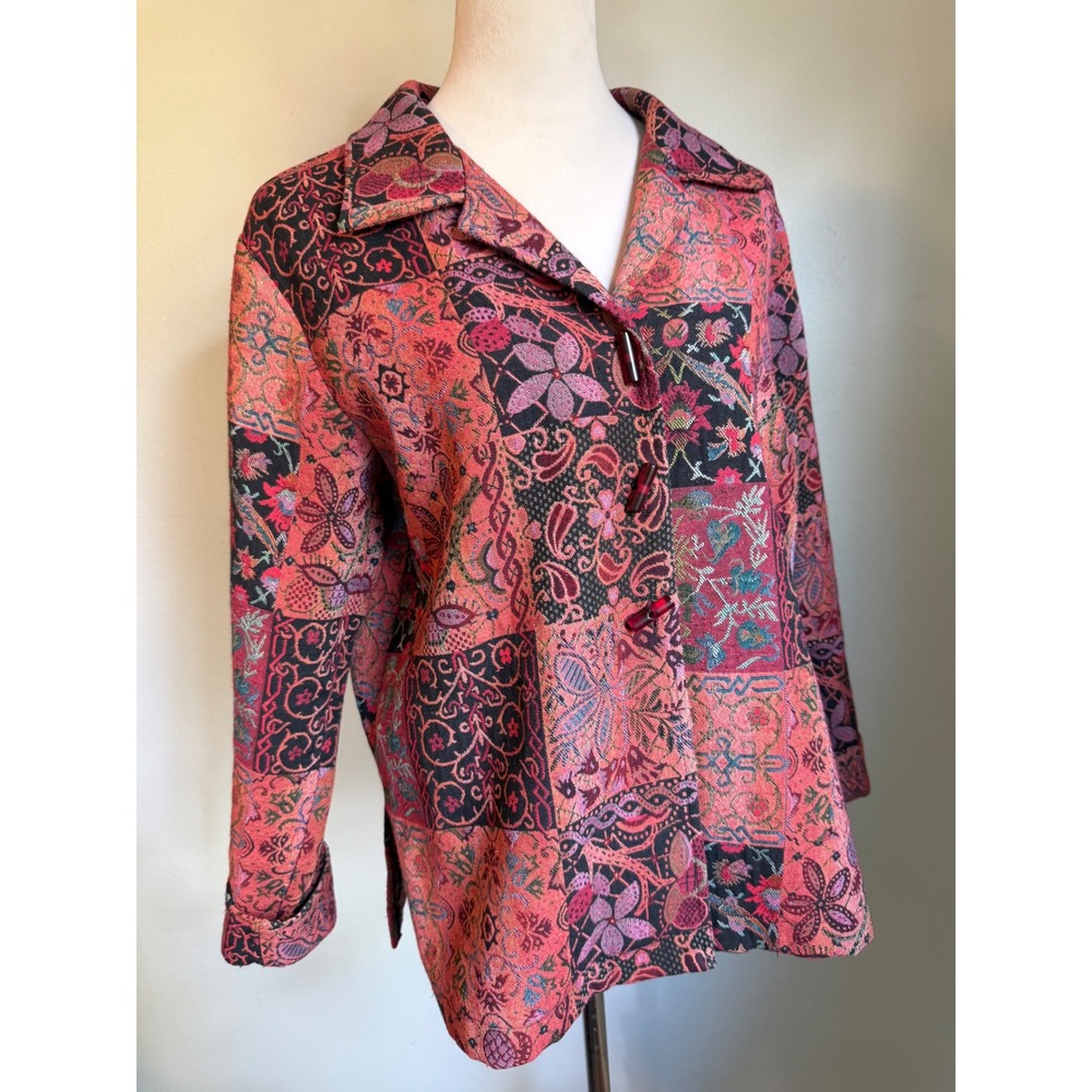 Boho Patchwork Tapestry Jacket Red Pink Floral Paisley whimsi dqinty VTG Blazer